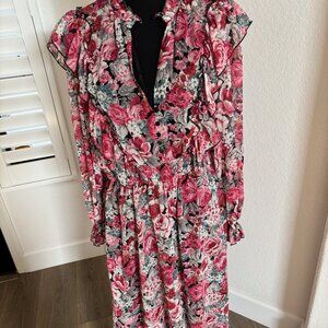 ZARA NWT Floral Midi Length Chiffon Dress with Ruffles